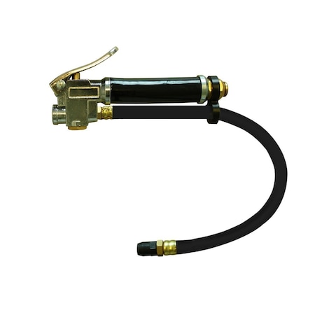 Interstate Pneumatics Heavy Duty Inflator 10-120 PSI w/ 12" Black Steel Braided Hose Whipend & Straight-In Tapered Chuck TF5146W